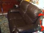 DARK BROWN leather,  reclining two and three seater sofas....